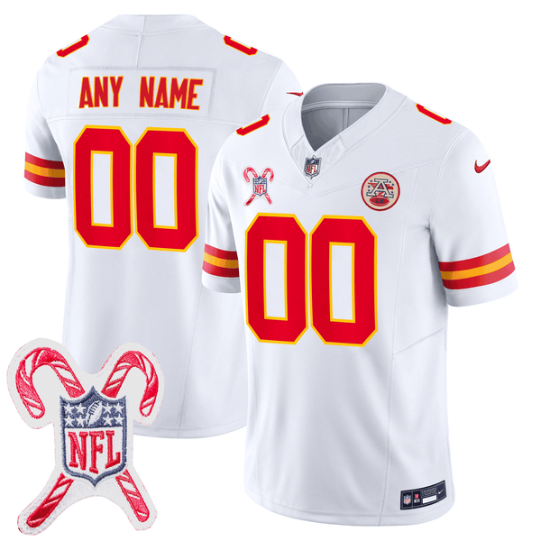 Kansas City Chiefs Christmas Patch Vapor Limited Custom Jersey - All Stitched - White — view 1
