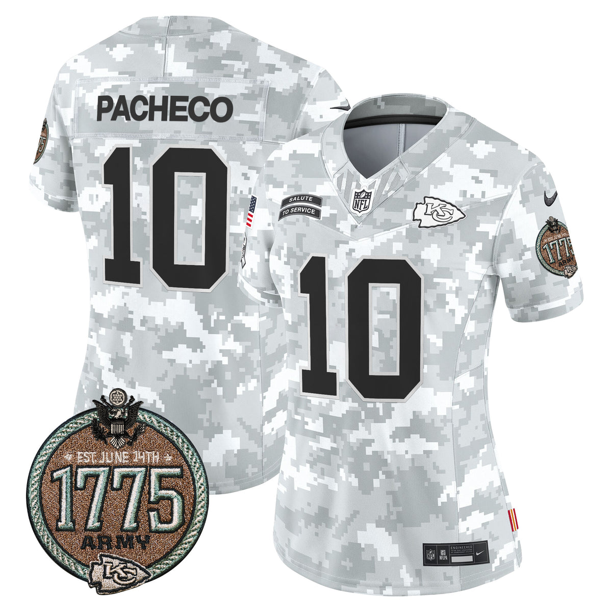 Women's Chiefs 2024 Salute to Service Establishment Year Patch Vapor Limited Jersey - All Stitched - Army - Isiah Pacheco — view 1