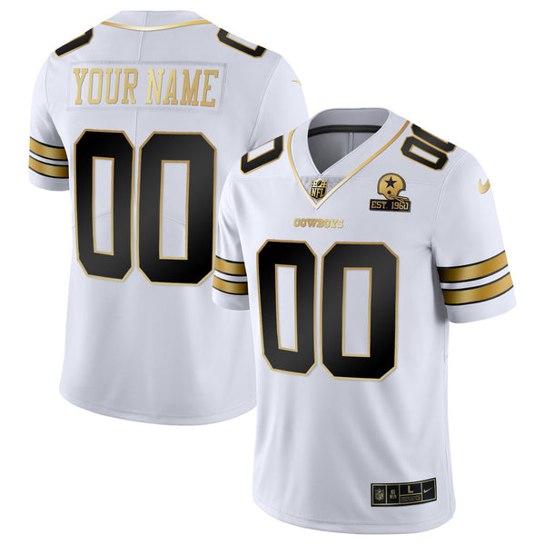 Cowboys Vapor Gold Custom Jersey - All Stitched - White Gold — view 1