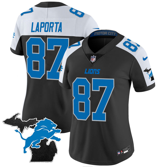 Women's Detroit Lions 2024 Michigan Patch Vapor Jersey - All Stitched - Alternate - Sam Laporta — view 1