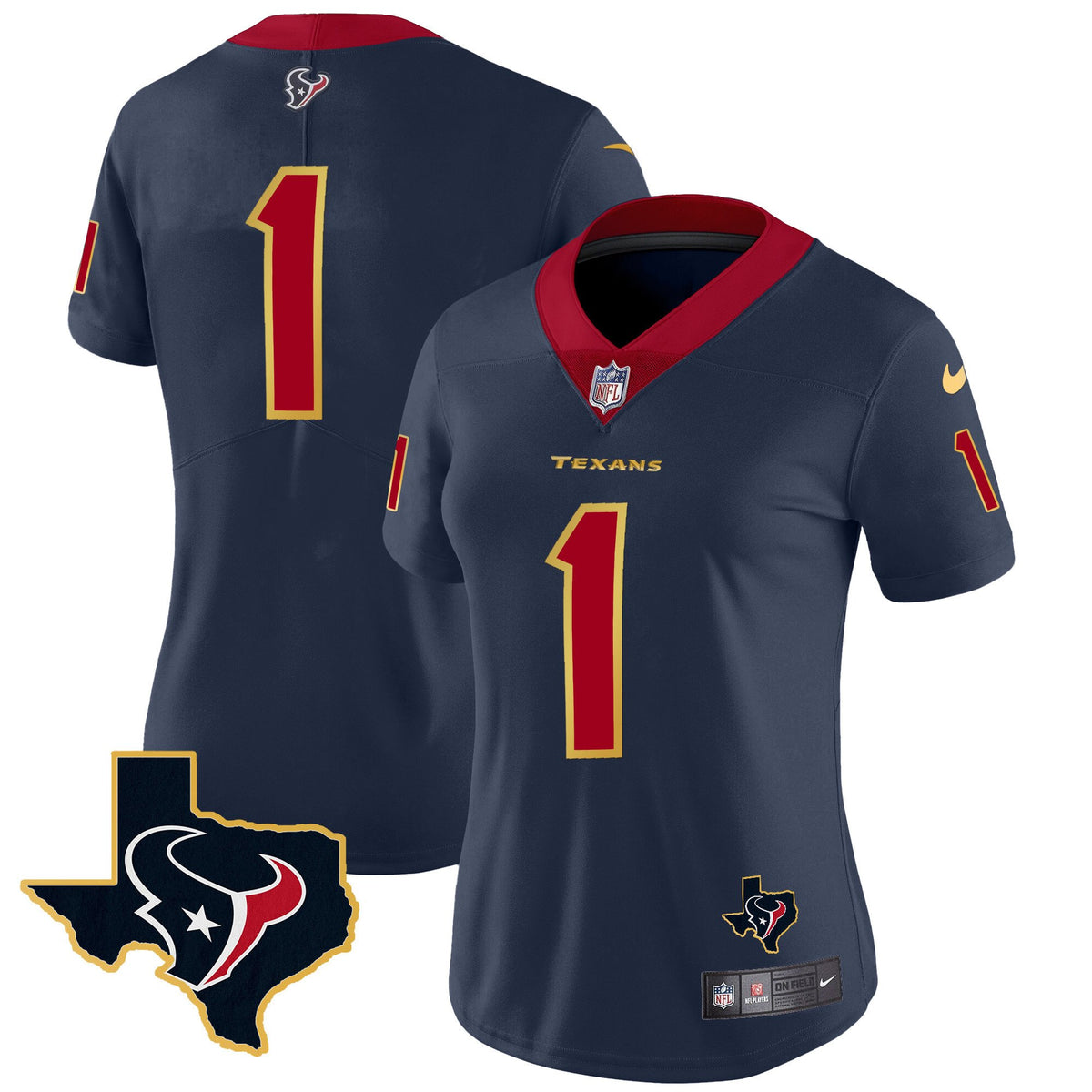 Women's Houston Texans Gold Trim Vapor Jersey - All Stitched - Navy - #1 Team — view 1