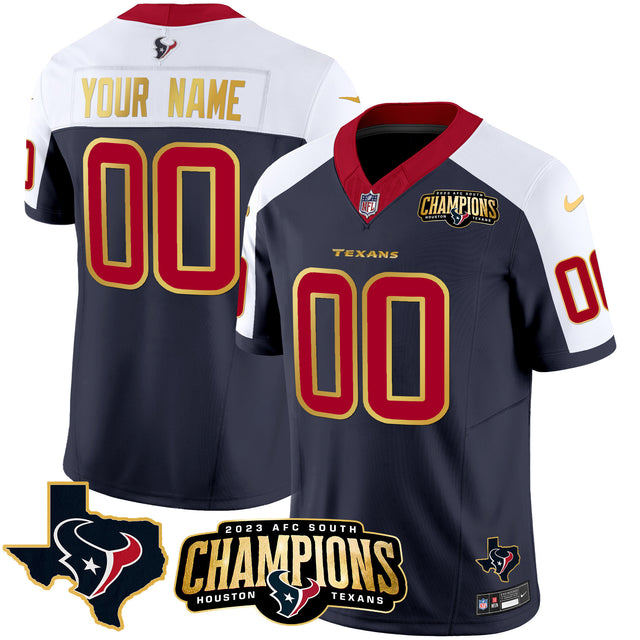 Houston Texans 2023 AFC South Champions Patch Gold Trim Vapor Custom Jersey - All Stitched - Alternate — view 1