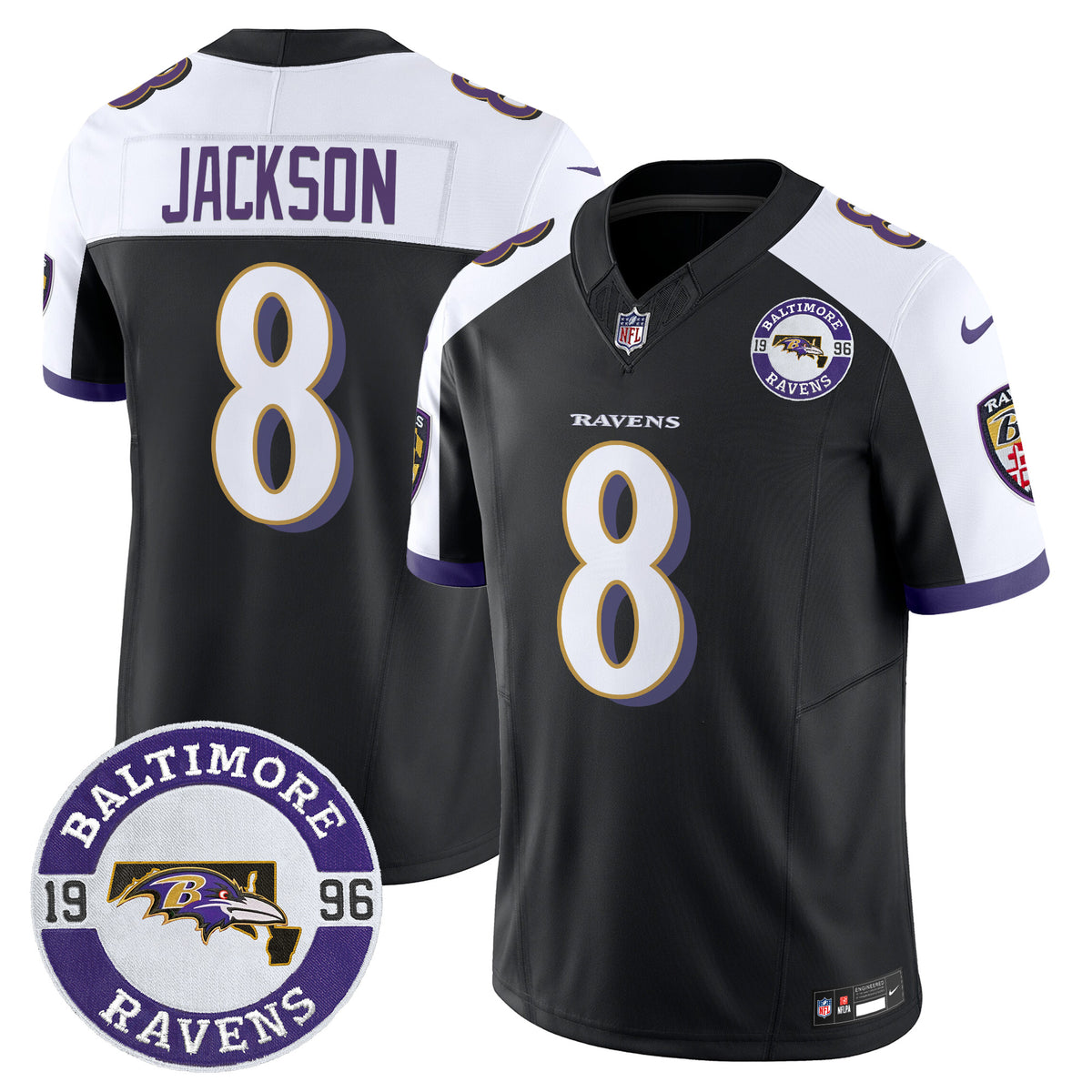 Men's Ravens 2024 Vapor Limited Jersey - Est. 1996 Patch - All Stitched - Black Alternate - Lamar Jackson — view 1