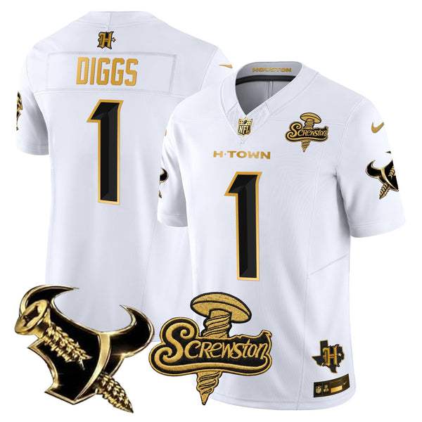 Men's Houston Texans DJ Screw Gold Vapor Limited Jersey - All Stitched - White Gold - Stefon Diggs — view 1