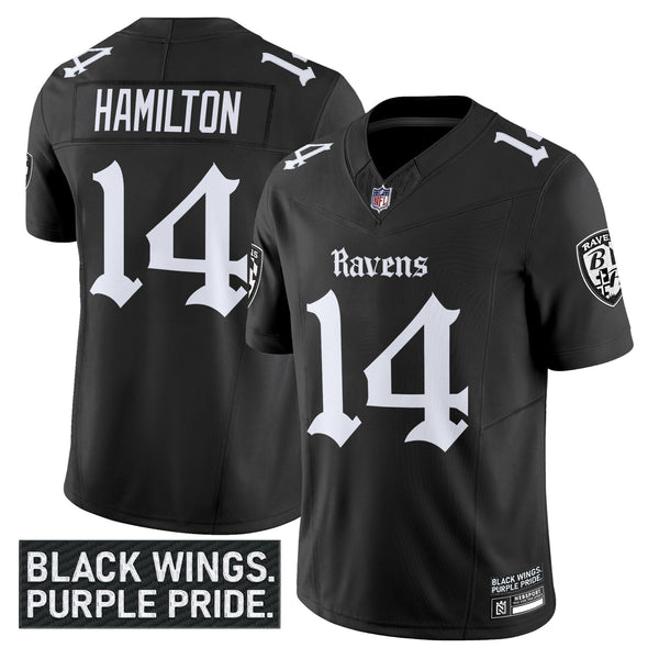 Men's Baltimore Ravens 'Gothic Nevermore Edition' Vapor Limited Jersey - All Stitched - Black - Kyle Hamilton — view 1