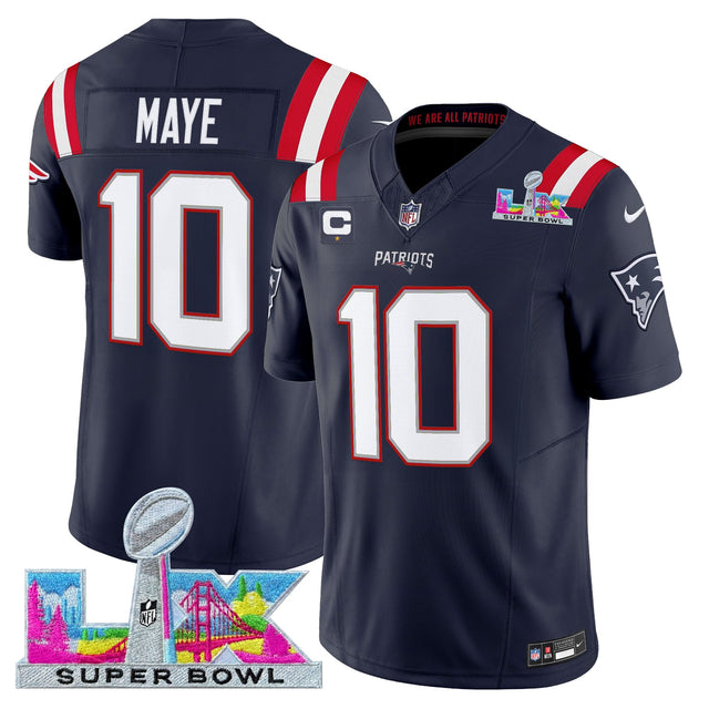 Men's New England Patriots Super Bowl LX Vapor Limited Jersey - All Stitched - Navy - Drake Maye — view 1