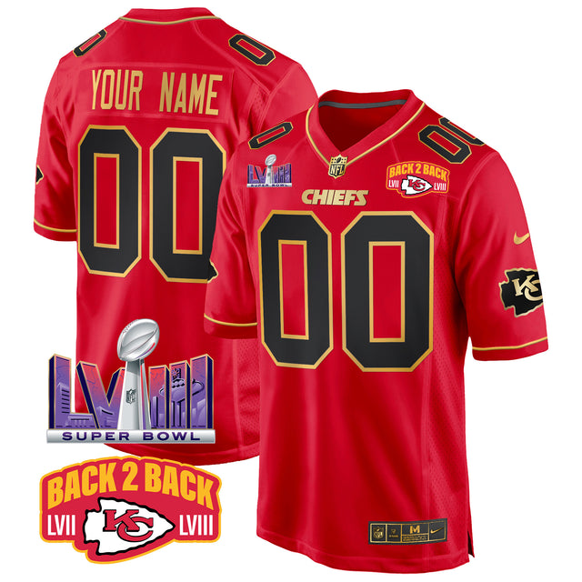 Chiefs Super Bowl LVIII & Back 2 Back Patch Game Custom Jersey - All Stitched - Red Special — view 1