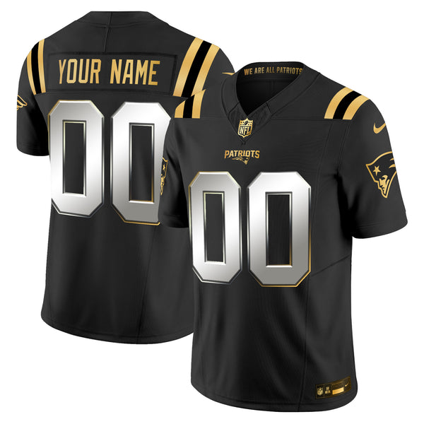 New England Patriots 2025 Gold Vapor Limited Custom Jersey - All Stitched - Black Limited — view 1