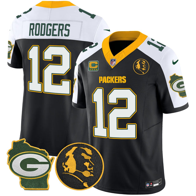Men's Packers John Madden & Home Patch Vapor Limited Jersey - All Stitched - Black Alternate - Aaron Rodgers — view 1