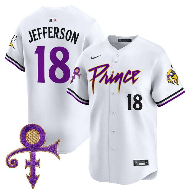 Men's Minnesota Vikings Prince Patch Vapor Premier Limited Jersey - All Stitched - White - Justin Jefferson — view 1