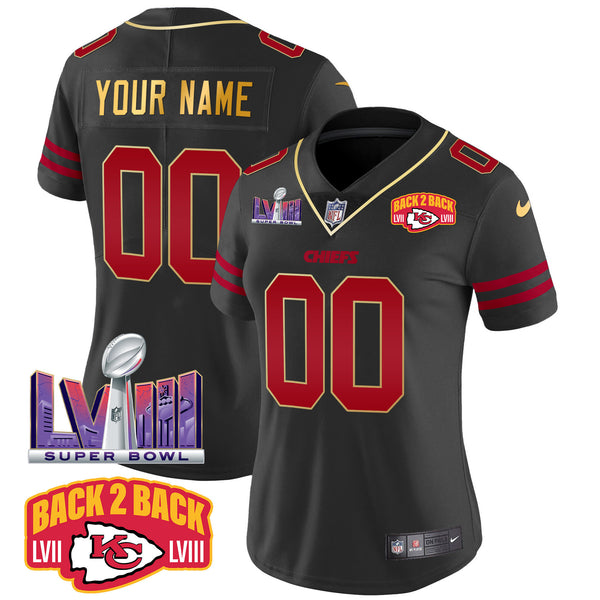 Chiefs Super Bowl LVIII & Back 2 Back Patch Vapor Custom Jersey - All Stitched - Gold Trim — view 1