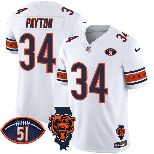 Men's Bears Illinois & Dick Butkus Patch Vapor Limited Jersey - All Stitched - White - Walter Payton — view 1
