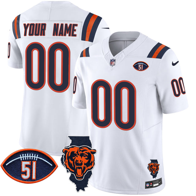 Bears Illinois Patch Vapor Limited Custom Jersey V2 - All Stitched - White — view 1