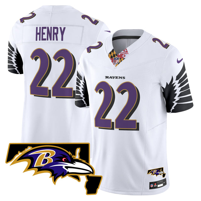 Men's Ravens Maryland Patch Vapor Limited Jersey V3 - All Stitched - White - Derrick Henry — view 1