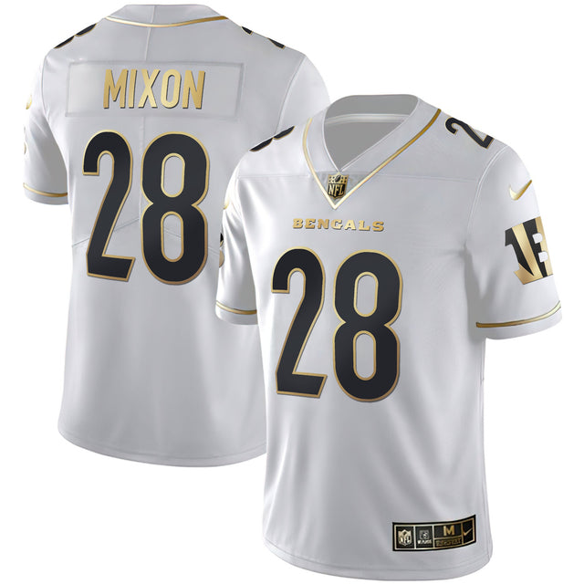 Men's Cincinnati Bengals White Gold & Black Gold Jersey - All Stitched - White Gold - Joe Mixon — view 1