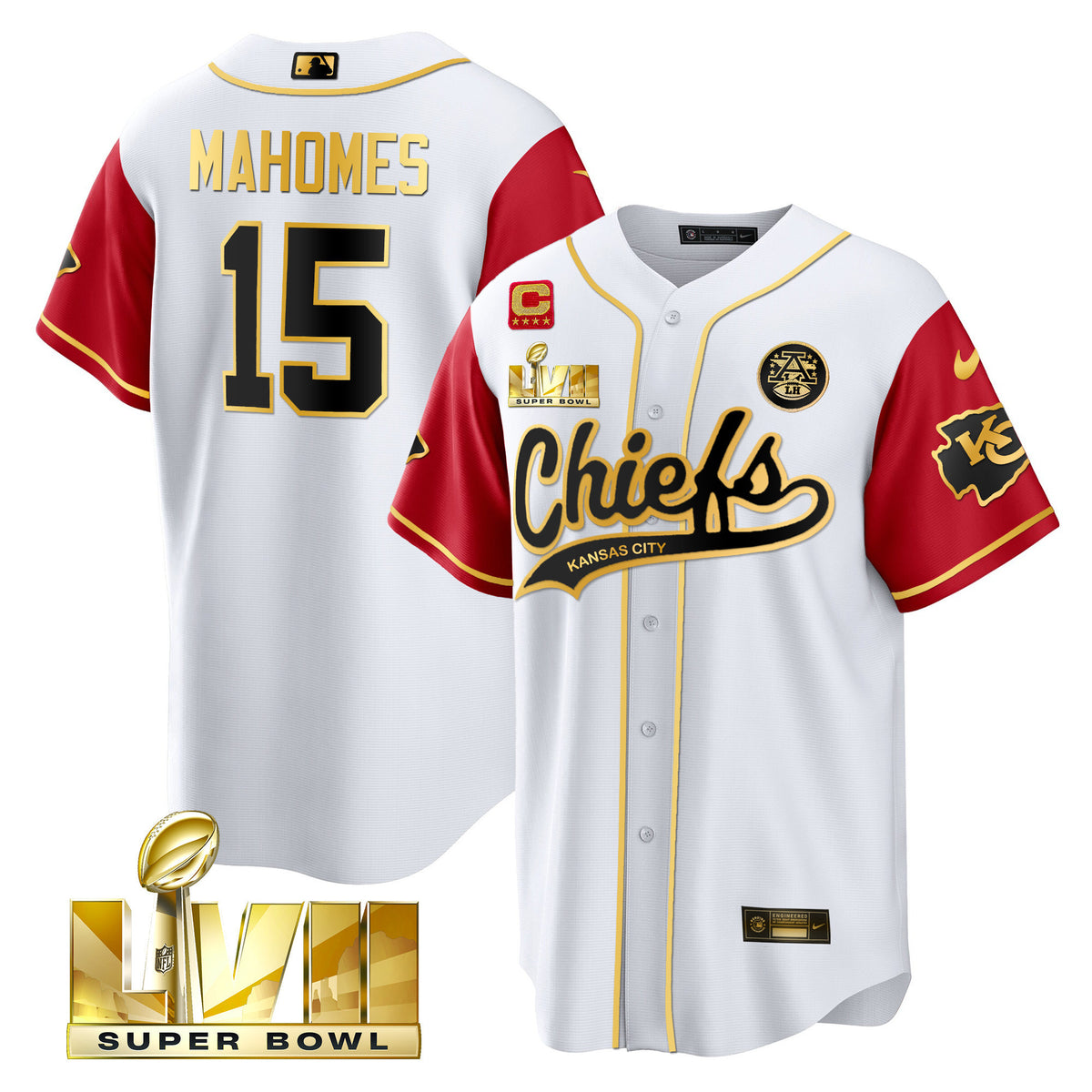 Men's Chiefs Super Bowl LVII Cool base Jersey - All Stitched - Color Sleeve - Patrick Mahomes — view 1