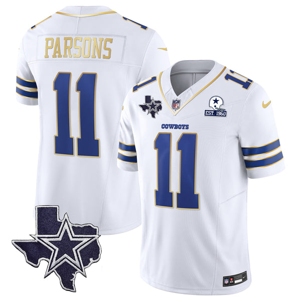 Men's Cowboys Vapor Gold Jersey V2 - All Stitched - White Gold Trim - Micah Parsons — view 1
