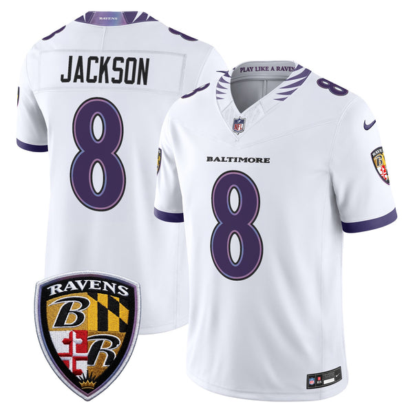 Men's Baltimore Ravens 2026 Vapor Limited Jersey - All Stitched - White - Lamar Jackson — view 1