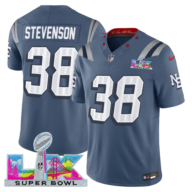 Men's New England Patriots Super Bowl LX Vapor Limited Jersey - All Stitched - Storm Blue - Rhamondre Stevenson — view 1