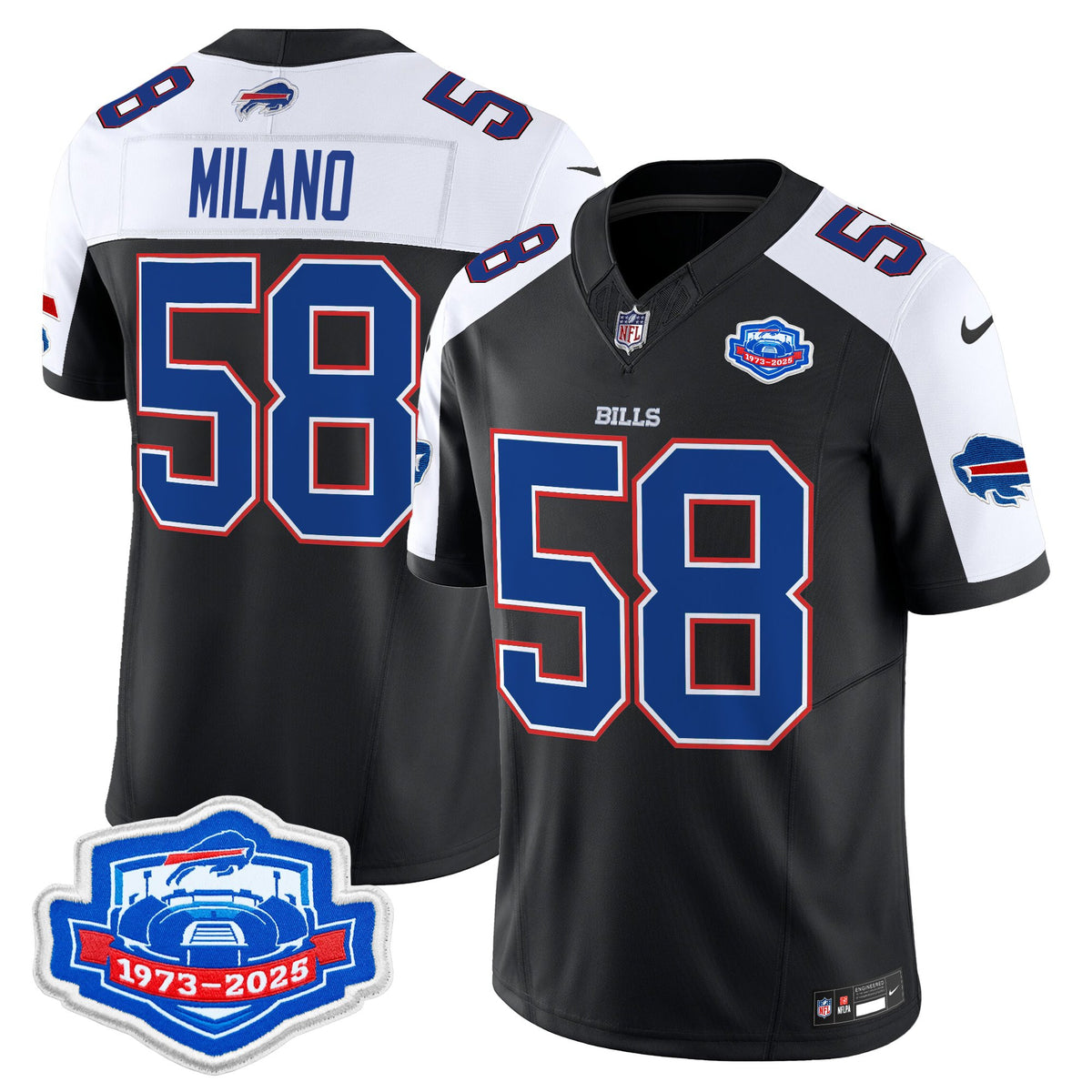 Men's Buffalo Bills 2025 Farewell Season Patch Vapor Limited Jersey - All Stitched - Black Alternate - Matt Milano — view 1