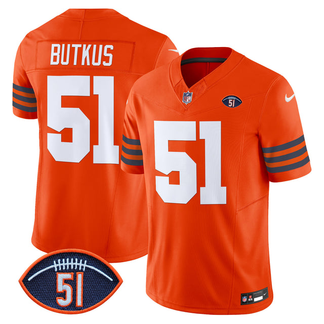 Men's Chicago Bears Dick Butkus Patch Throwback Vapor Limited Jersey - All Stitched - Orange - Dick Butkus — view 1