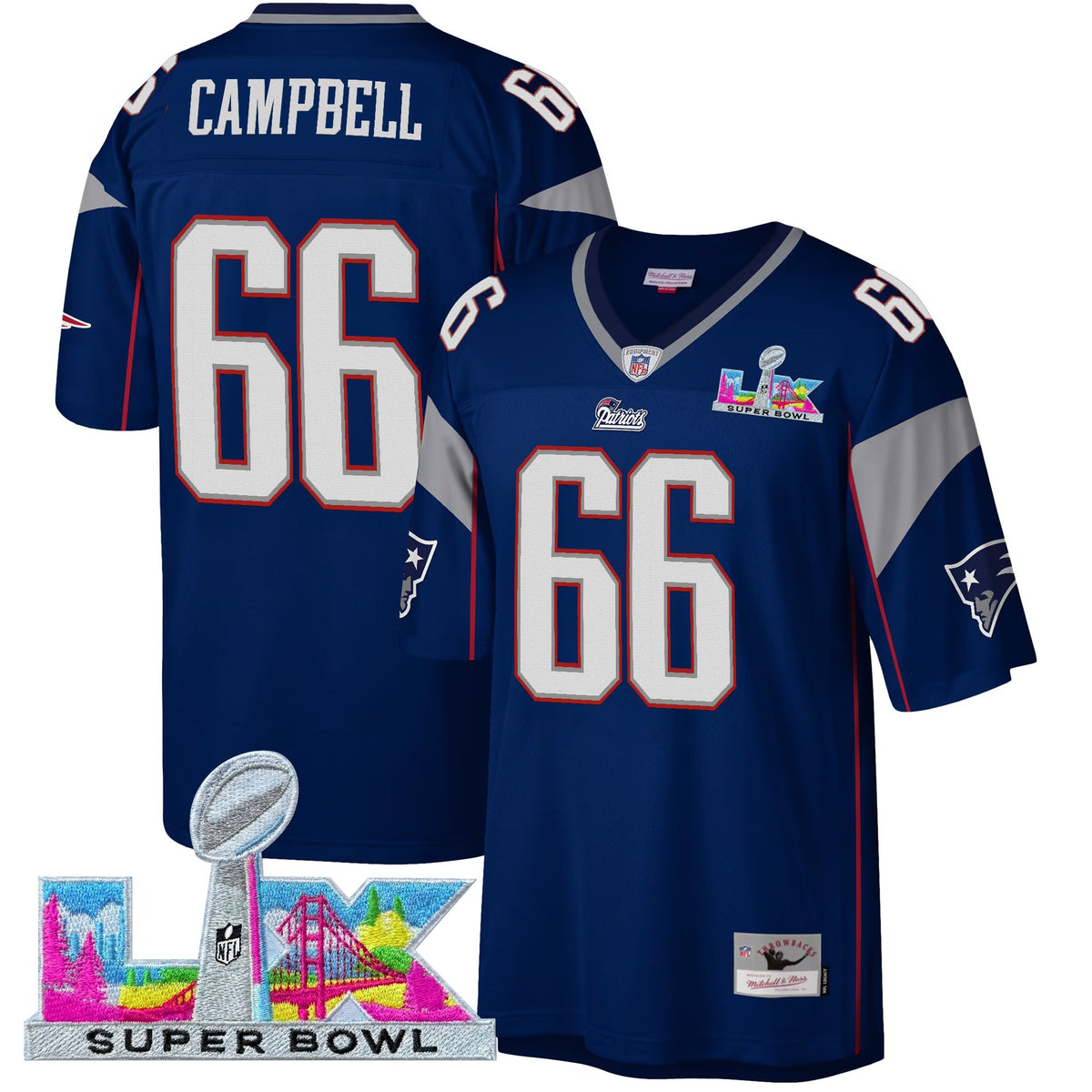 Men's New England Patriots Super Bowl LX Throwback Jersey - All Stitched - Royal - Will Campbell — view 1