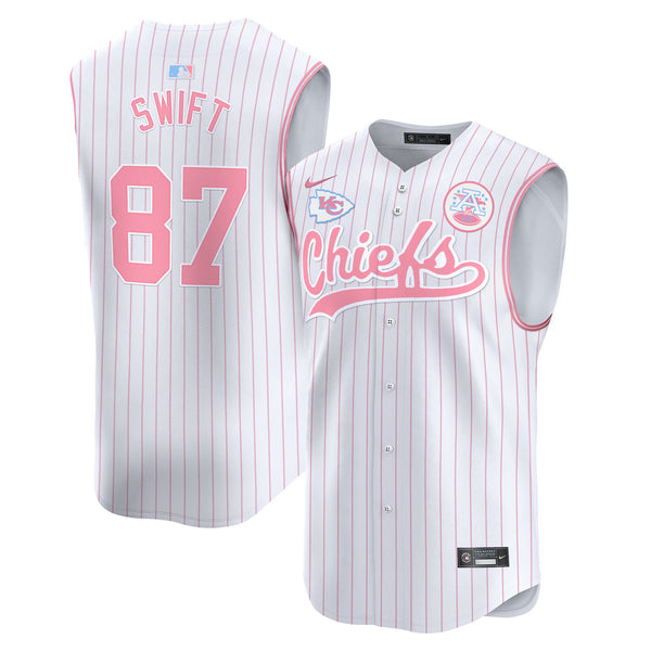 Unisex Chiefs Taylor Swift Bubblegum Pink Vapor Premier Sleeveless Jersey - All Stitched - Pinstripe - Taylor Swift — view 1