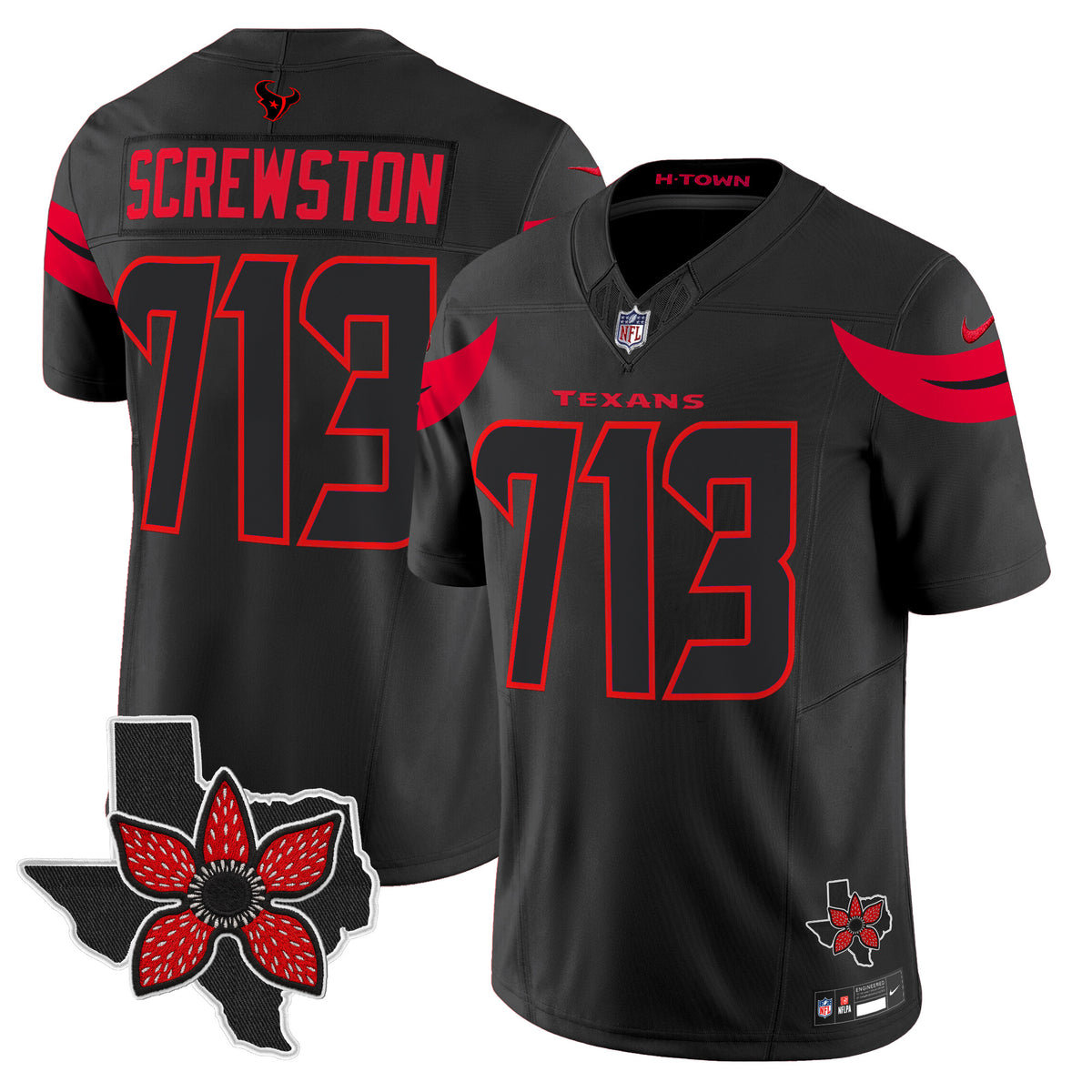 Men's Houston Texans 'Stranger Things Edition' Vapor Limited Jersey - All Stitched - Black - Screwston 713 — view 1