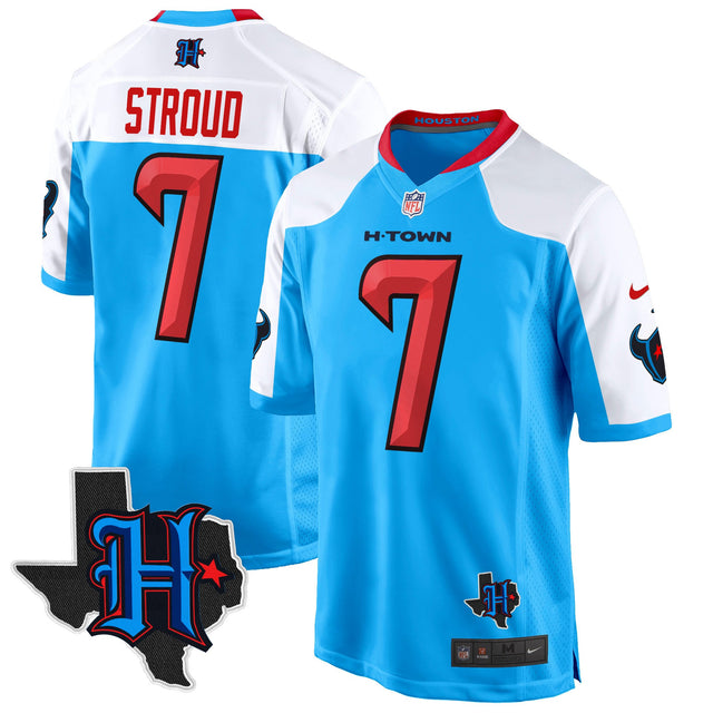 Men's Houston Texans 2024 Texas Patch Game Jersey - All Stitched - Blue Alternate - C.J. Stroud — view 1