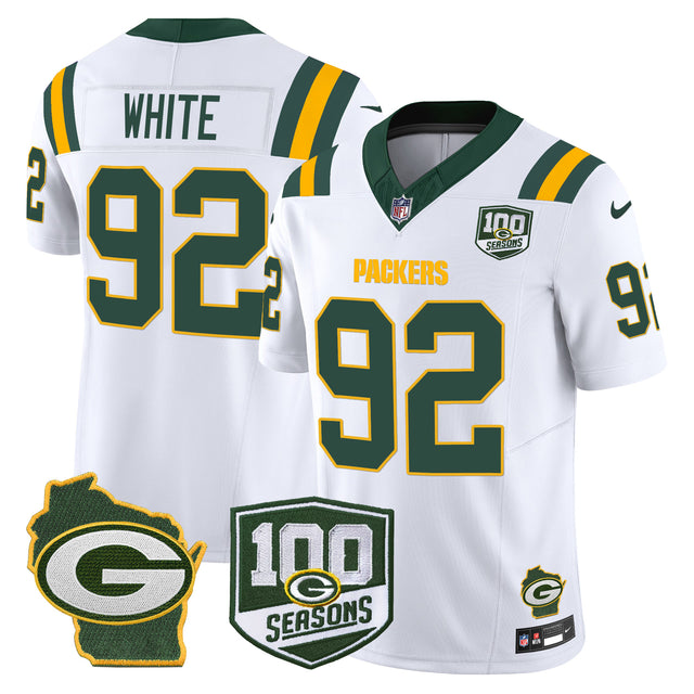 Men's Packers 100th Season & Home Patch Vapor Limited Jersey - All Stitched - White - Reggie White — view 1