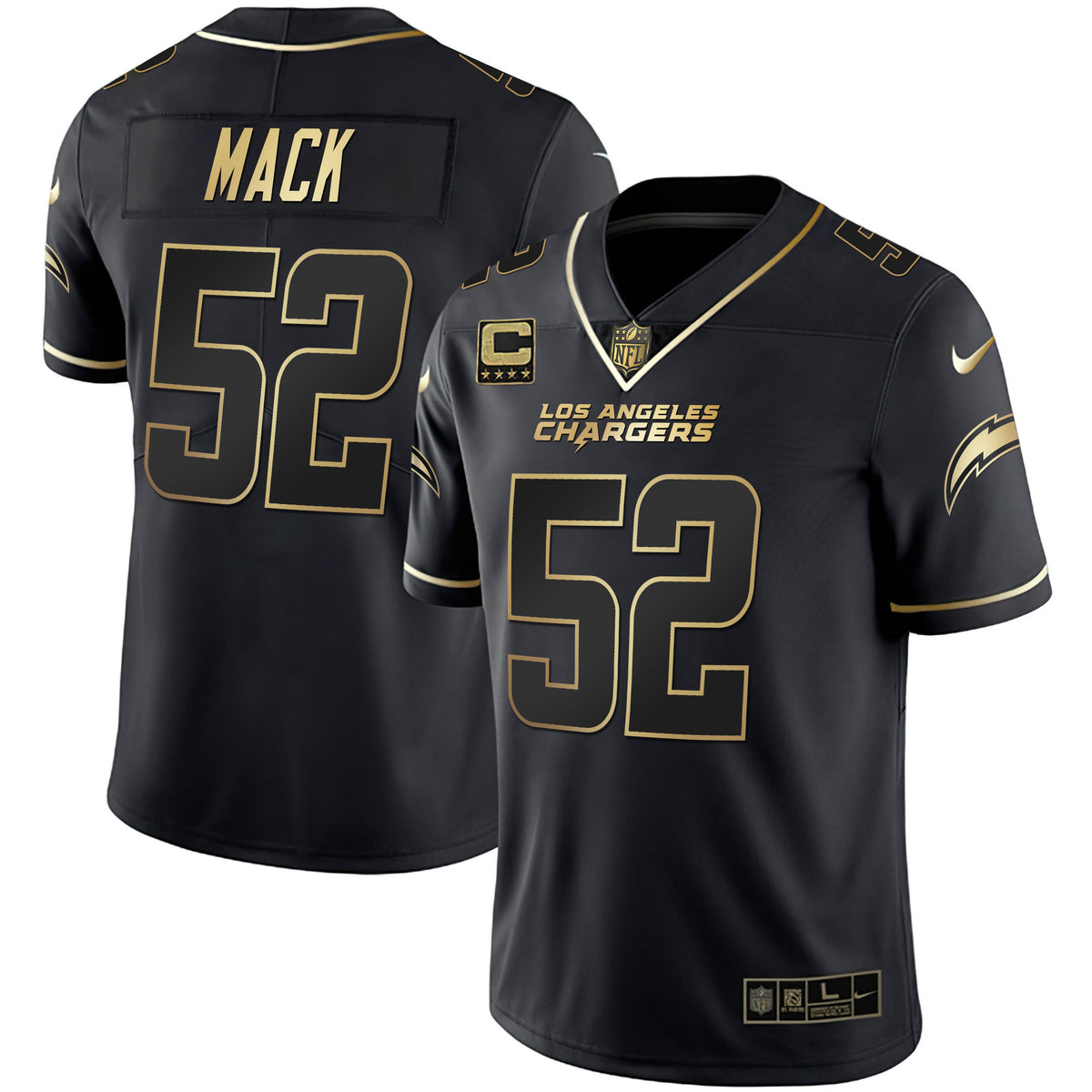 Women's Los Angeles Chargers White Gold & Black Gold Jersey - All Stitched - Black Gold - Khalil Mack — view 1