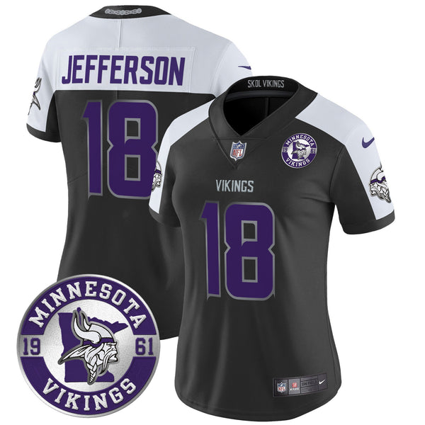 Women's Minnesota Vikings 2024 Vapor Limited Jersey - Est. 1961 Patch - All Stitched - Black Alternate - Justin Jefferson — view 1