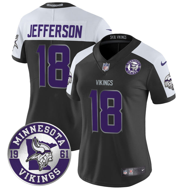 Women's Minnesota Vikings 2024 Vapor Limited Jersey - Est. 1961 Patch - All Stitched - Black Alternate - Justin Jefferson — view 1