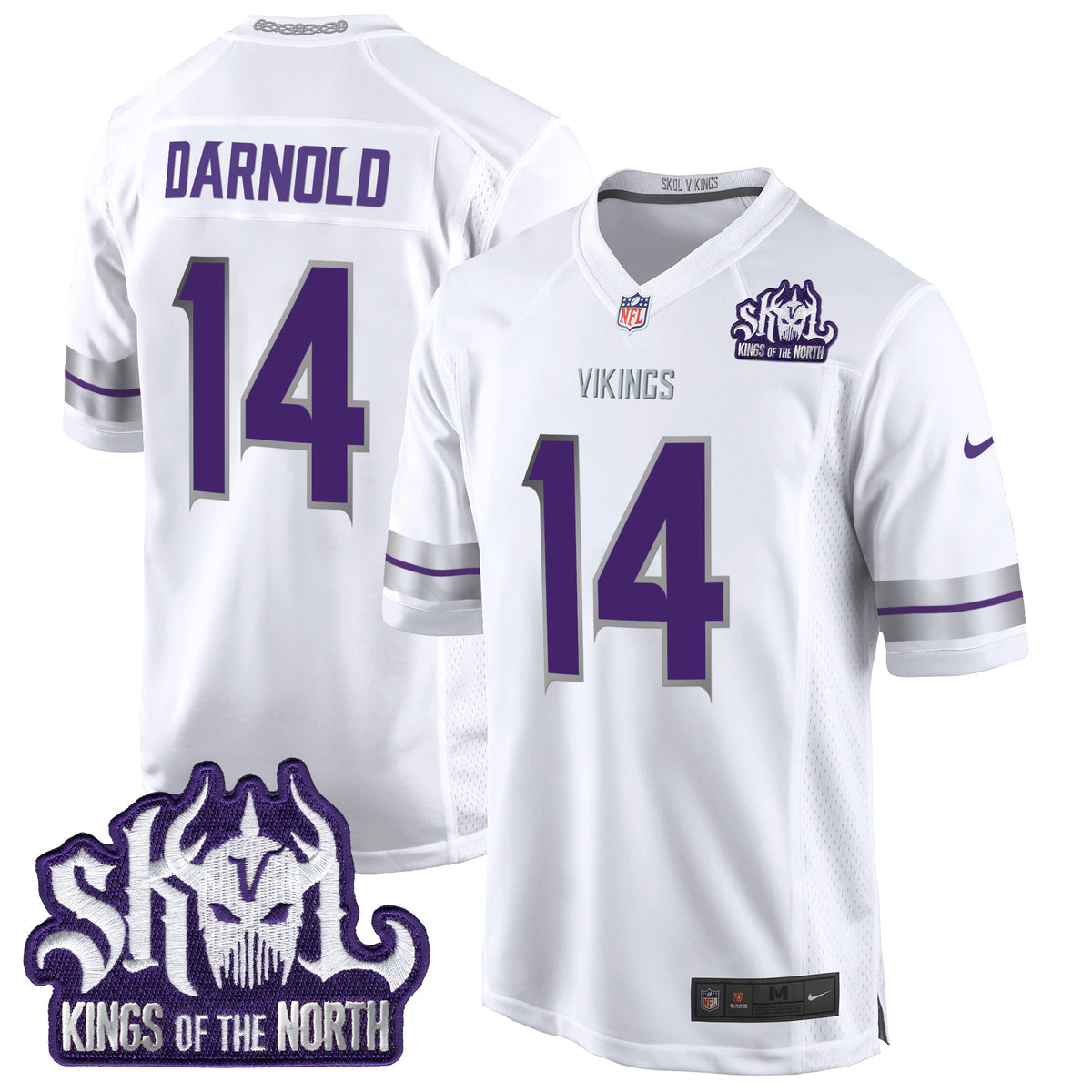 Men's Minnesota Vikings 2024 Winter Warrior Skol Patch Game Jersey - All Stitched - White - Sam Darnold — view 1