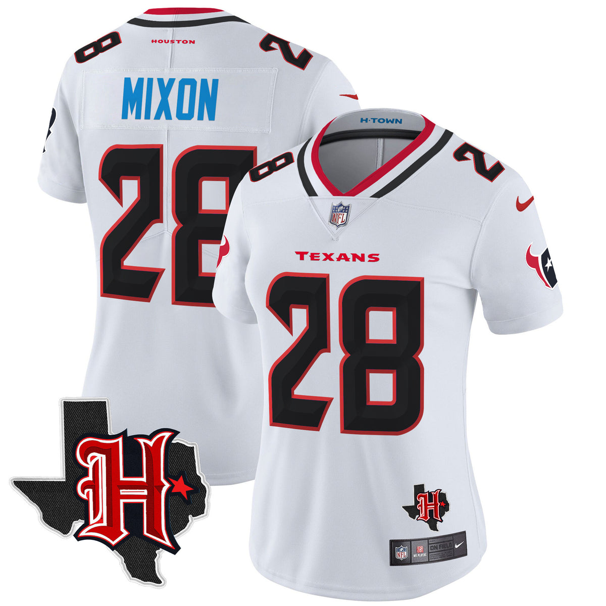 Women's Houston Texans 2024 Texas Patch Vapor Limited Jersey V5 - All Stitched - White - Joe Mixon — view 1