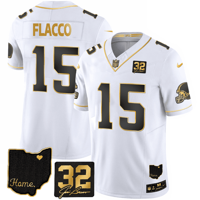 Joe Flacco Cleveland Browns Gold Vapor Jersey - All Stitched - White Gold — view 1