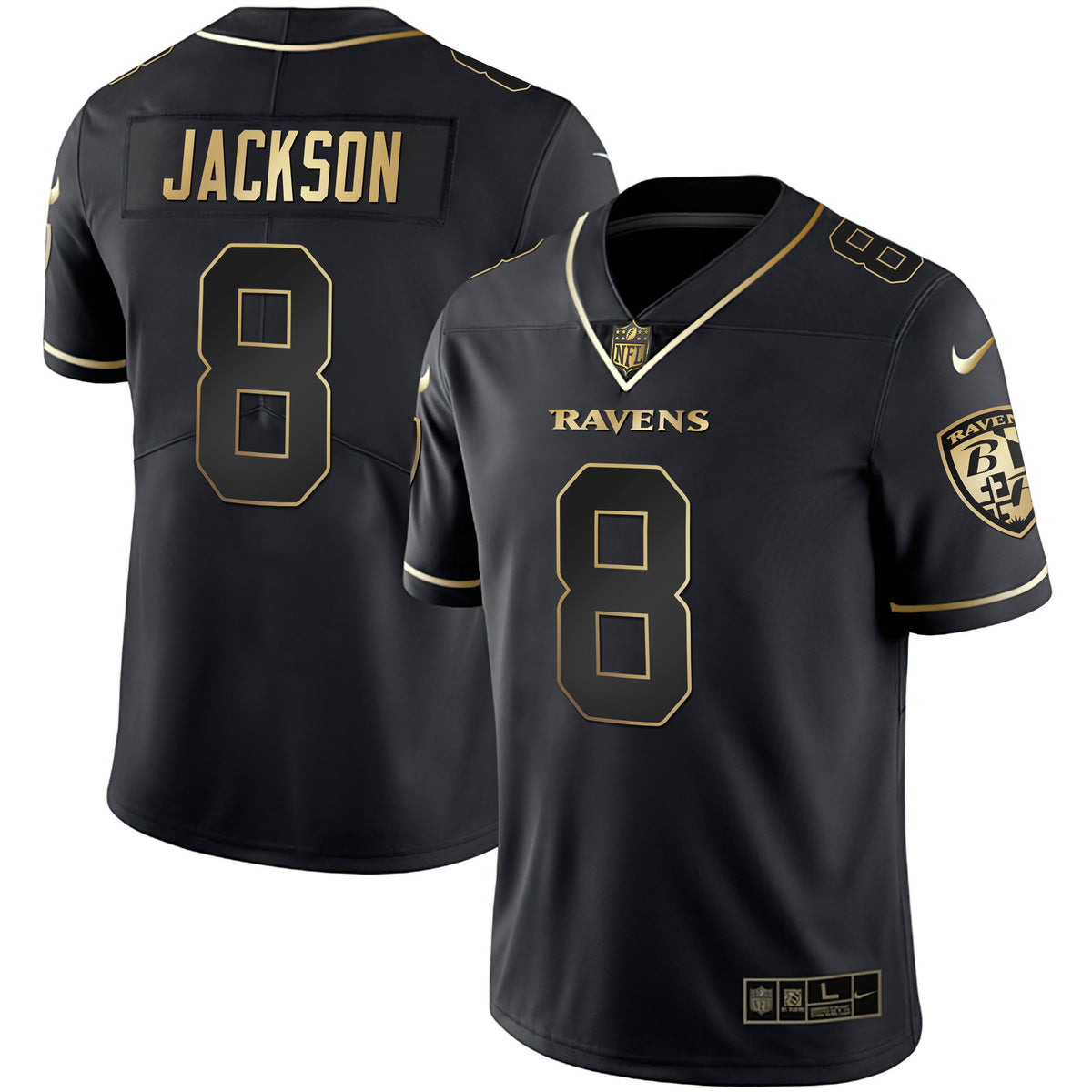 Men's Ravens Gold Vapor Jersey - All Stitched - Black Gold - Lamar Jackson — view 1