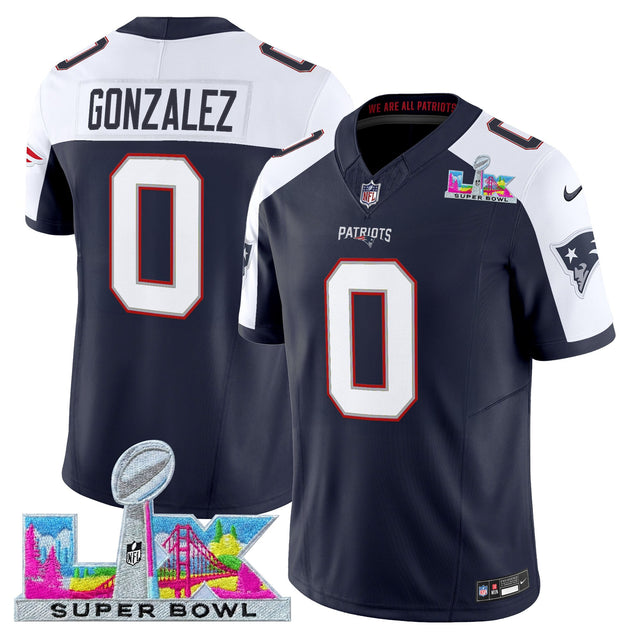 Men's New England Patriots Super Bowl LX Vapor Limited Jersey - All Stitched - Navy Alternate - Christian Gonzalez — view 1