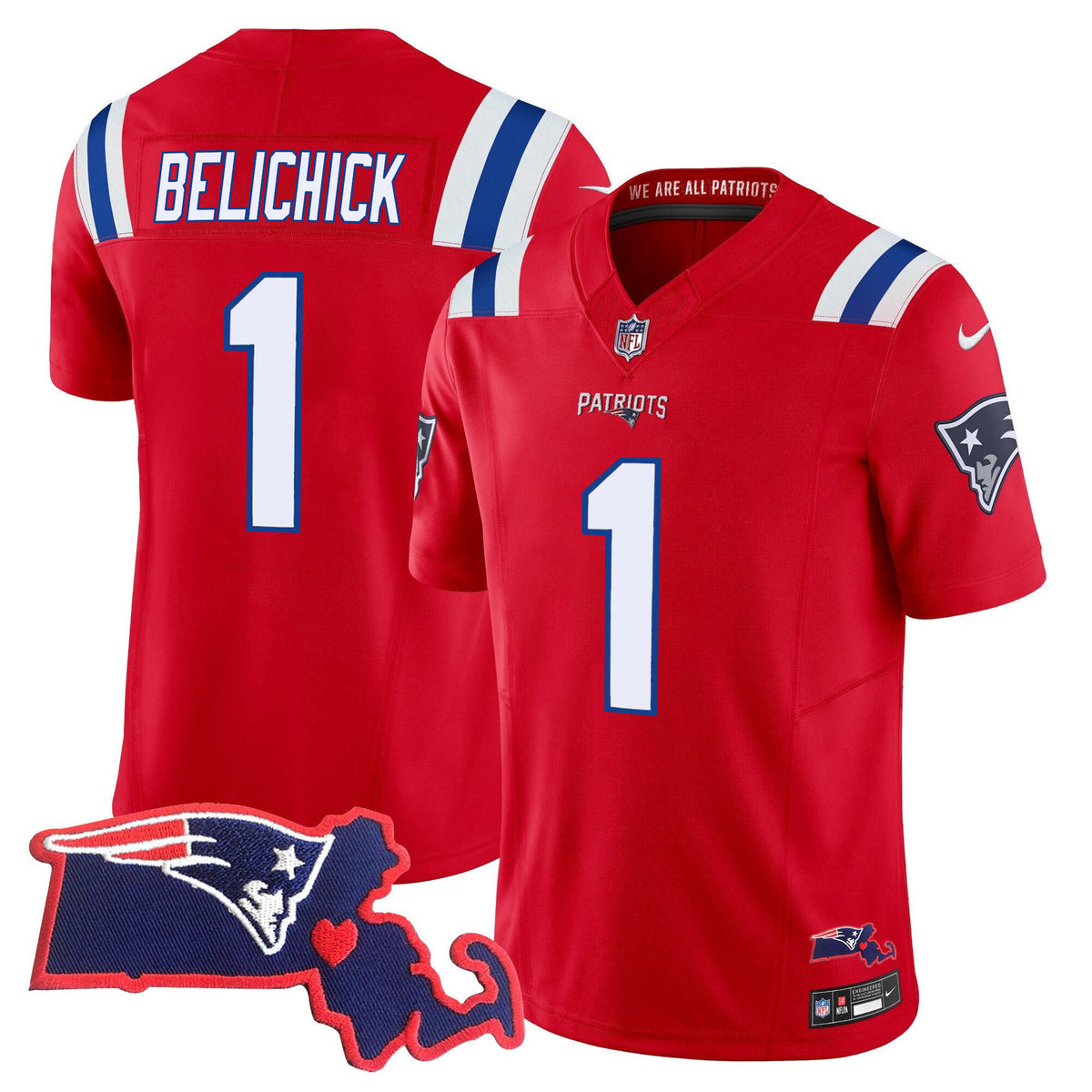 Women's Patriots Massachusetts Patch Vapor Jersey - All Stitched - Red - Bill Belichick — view 1