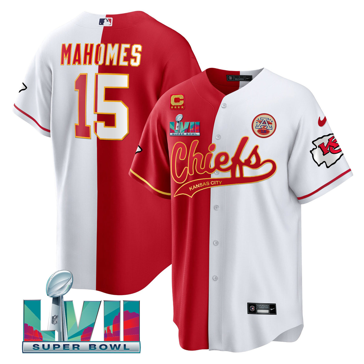 Men's Chiefs Super Bowl LVII Cool Base Jersey V2 - All Stitched - Split - Patrick Mahomes — view 1