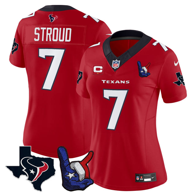 Women's Houston Texans Hand Sign Throwing Up The H Vapor Jersey - All Stitched - Red - C.J. Stroud — view 1