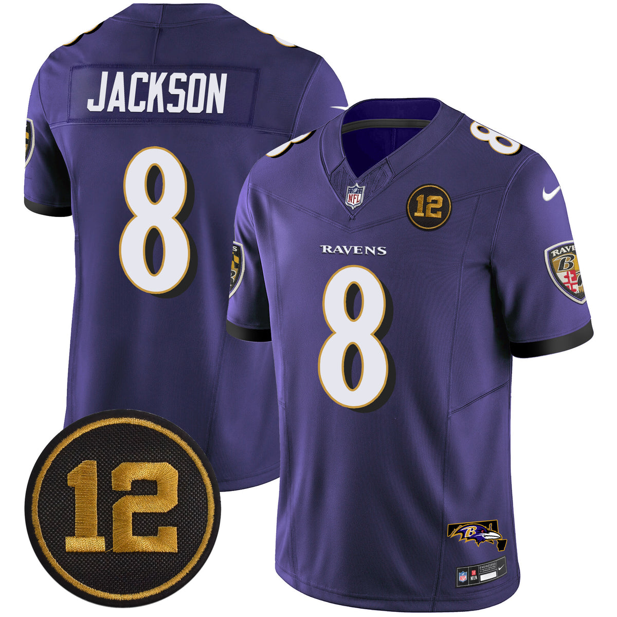Men's Ravens Jacoby Jones Patch Vapor Limited Jersey - All Stitched - Purple - Lamar Jackson — view 1