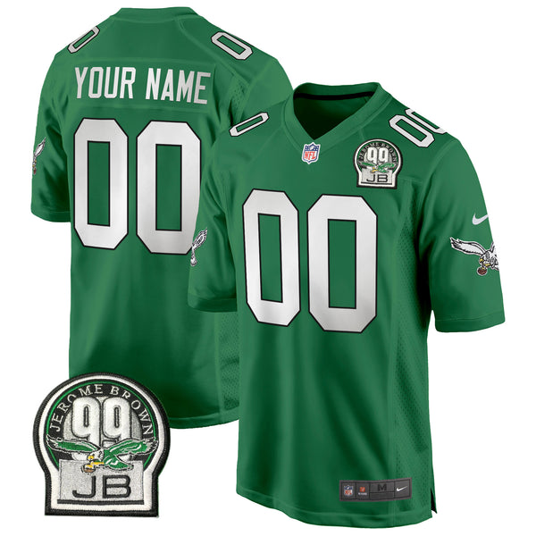 Eagles Jerome Brown Patch Kelly Green Game Custom Jersey - All Stitched - Kelly Green — view 1
