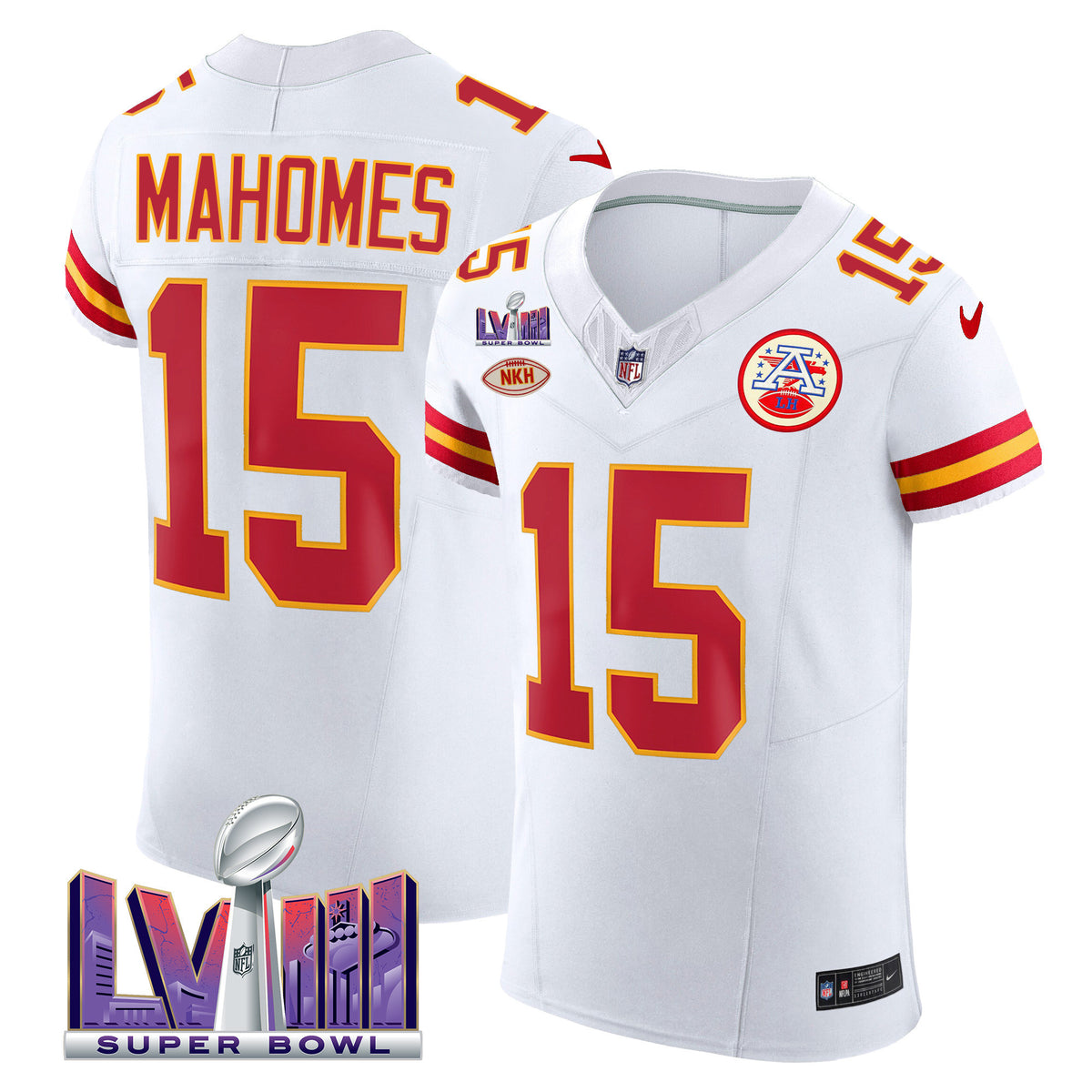Men's Chiefs Super Bowl LVIII Gold Patch Vapor Elite Jersey - All Stitched - White - Patrick Mahomes — view 1