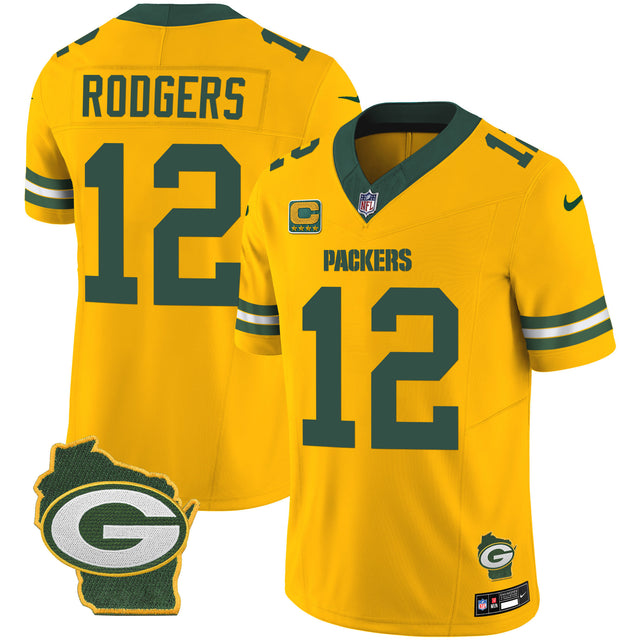 Men's Packers Home Patch Vapor Jersey V3 - All Stitched - Gold - Aaron Rodgers — view 1