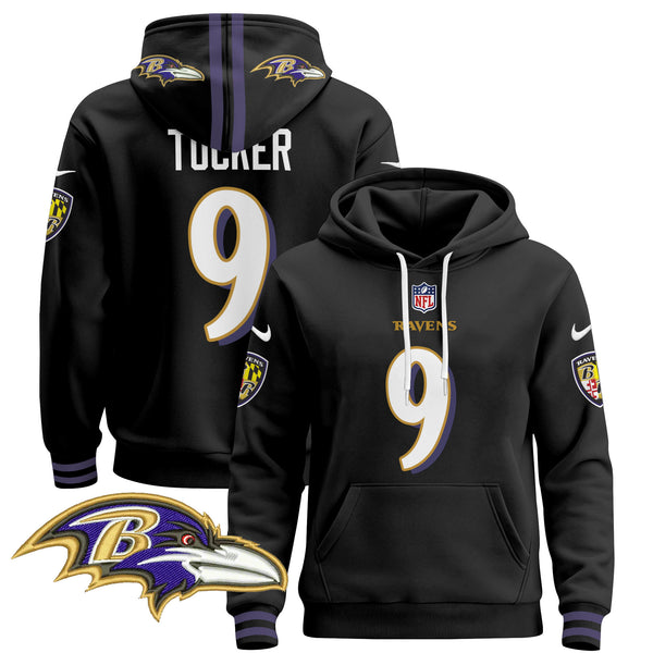 Men's Baltimore Ravens 2024 Pullover Hoodie V4 - All Stitched - Black - Justin Tucker — view 1