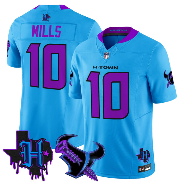 Men's Houston Texans DJ Screw Vapor Limited Jersey - All Stitched - Blue - Davis Mills — view 1