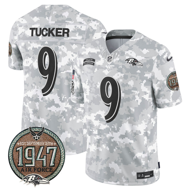 Men's Ravens 2024 Salute to Service Establishment Year Patch Vapor Limited Jersey - All Stitched - Air Force - Justin Tucker — view 1