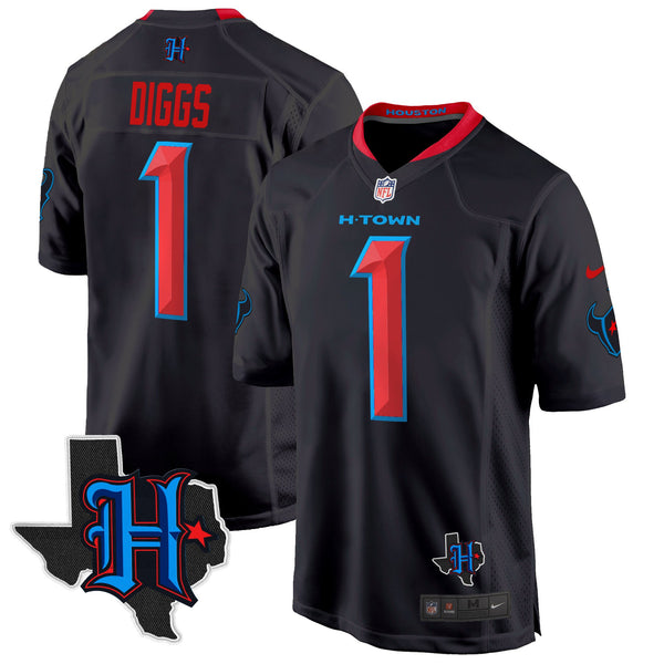 Men's Houston Texans 2024 Texas Patch Game Jersey - All Stitched - Navy Limited - Stefon Diggs — view 1