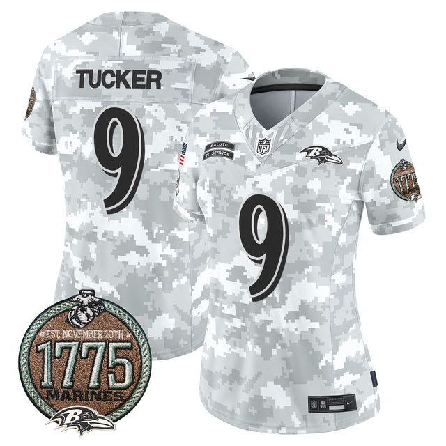 Women's Ravens 2024 Salute to Service Establishment Year Patch Vapor Limited Jersey - All Stitched - Marines - Justin Tucker — view 1